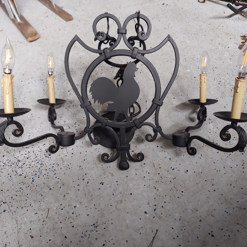 Vintage Black Rooster Chandelier